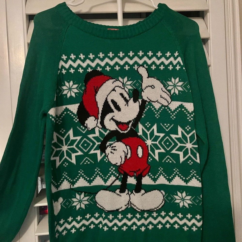 Green Mickey Mouse Holiday Sweater